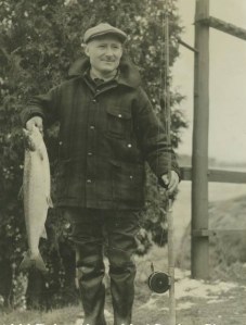 Angler Adolf Fischer with the Presidential Salmon of 1948. Bangor Daily News photo courtesy of Ed Baum.
